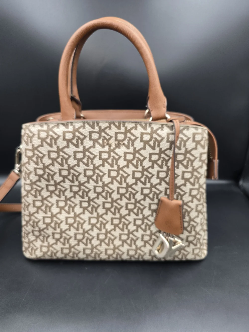 Dkny Beige and Tan Logo Satchel